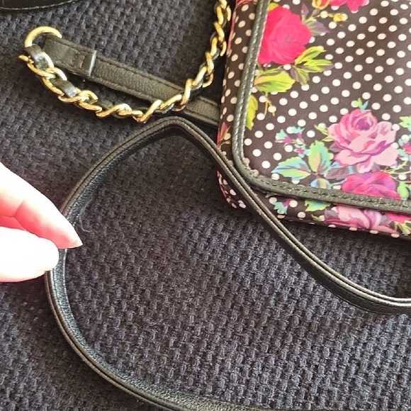 Betsey Johnson Polka Dot Floral Crossbody Bag - Black and Pink - Picture 4 of 11